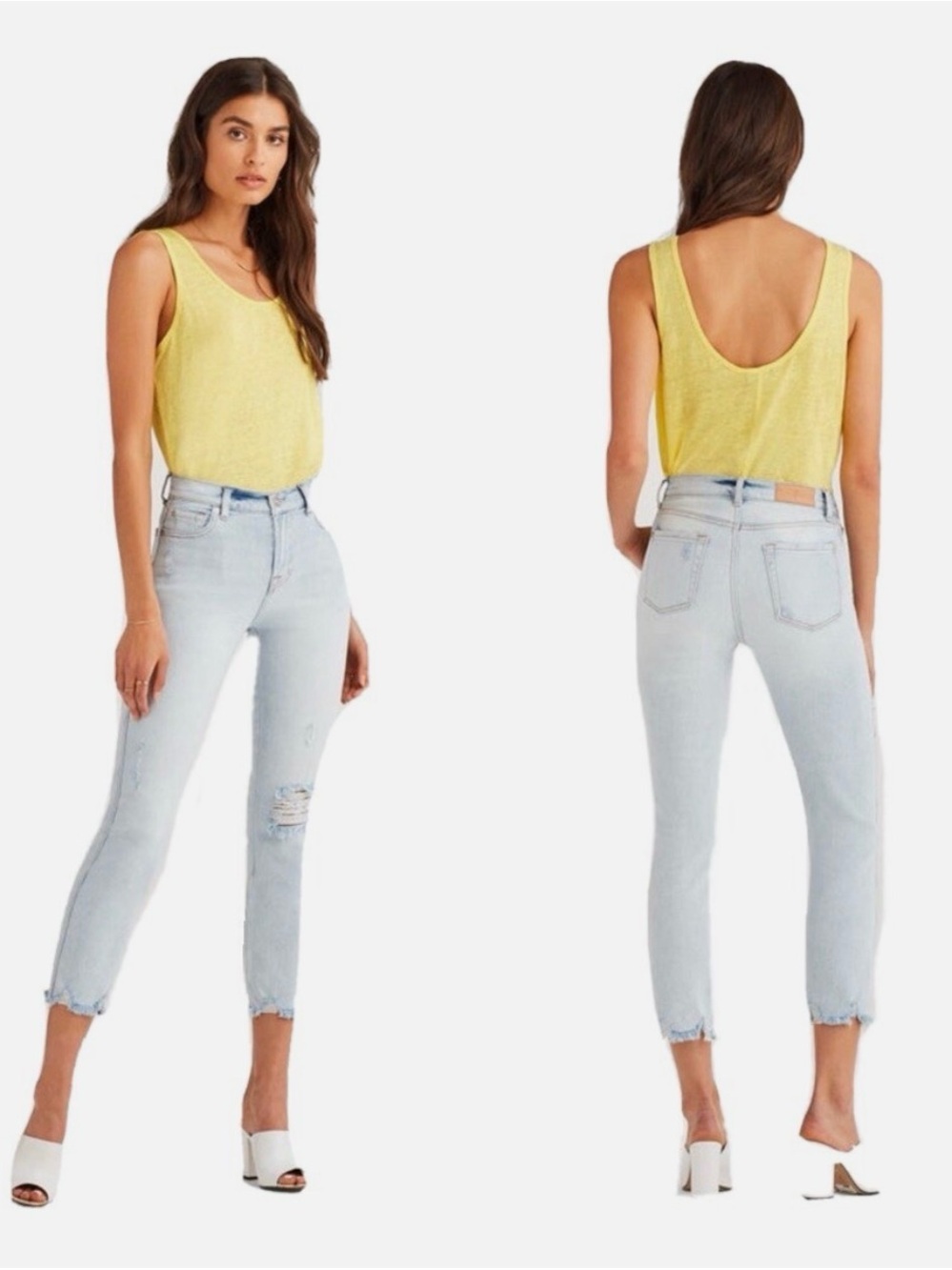 7 For All Mankind Luxe Vintage Edie Destroy Light High-Rise Cropped Jean Size 26
